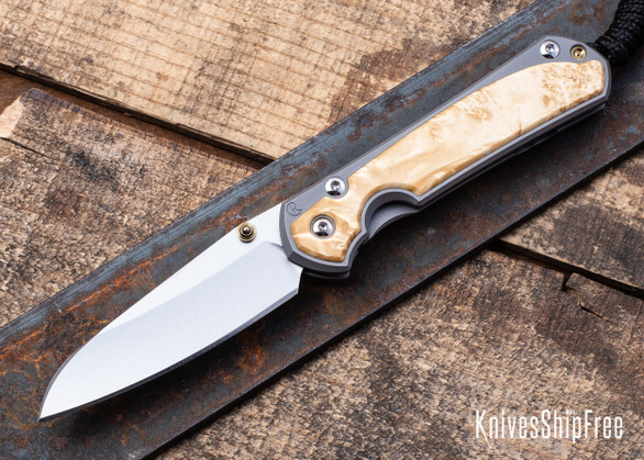 Chris Reeve Knives: Small Sebenza 31 - Insingo - Glass Blasted Titanium - Box Elder Burl - CR31AL012