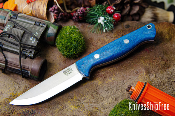 Bark River Knives: Gunny Scandi 3V - Blue Jean - White Liners
