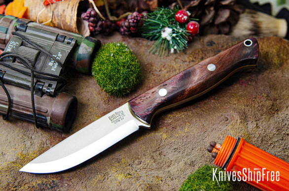 Bark River Knives: Gunny Scandi 3V - Brown Maple Burl - Yellow Liner