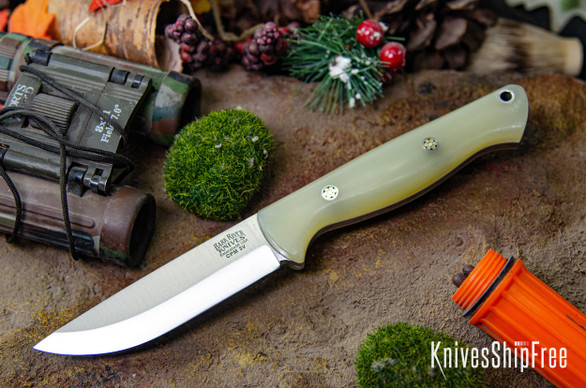 Bark River Knives: Gunny Scandi 3V - Dune G-10 - White Liners - Mosaic Pins