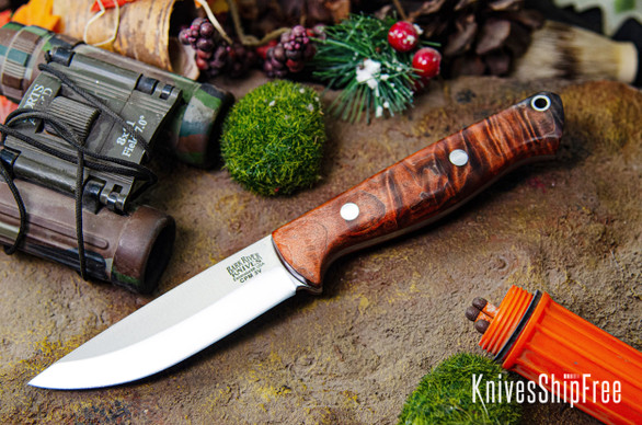 Bark River Knives: Gunny Scandi 3V - Rust & Black Tigertail Maple Burl