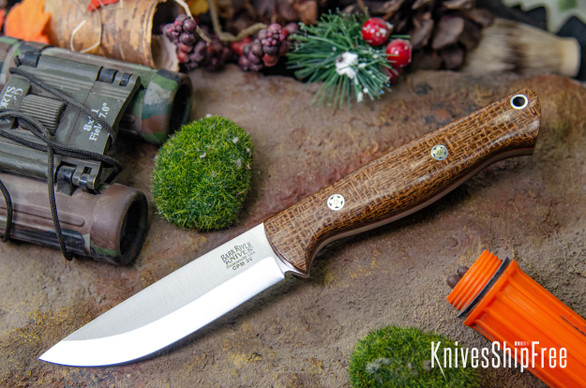 Bark River Knives: Gunny Scandi 3V - Tan Burlap Micarta - Red Liners - Mosaic Pins