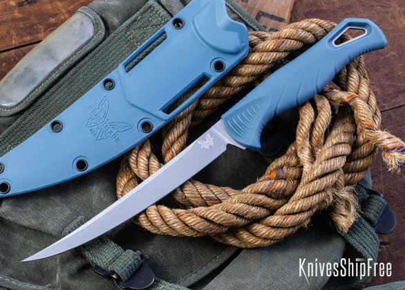 Benchmade Knives: 18030 Fishcrafter - Depth Blue Santoprene - 5" Trailing point - CPM-MagnaCut