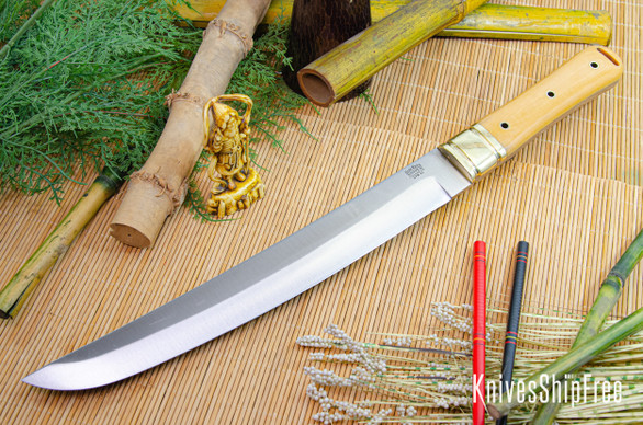 Bark River Knives: Tengu - CPM 3V - Antique Bone Linen Micarta - Hollow Brass Pins