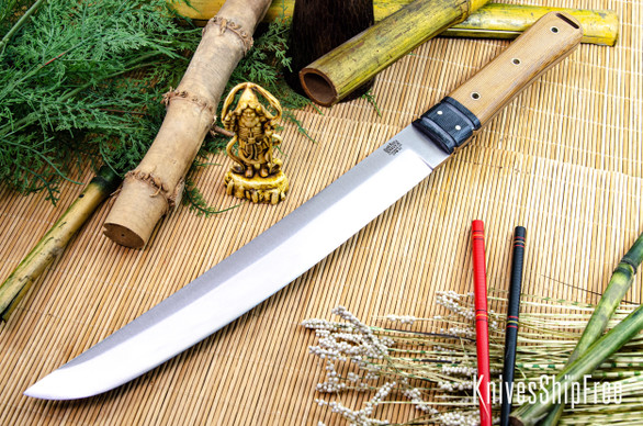 Bark River Knives: Tengu - CPM 3V - Black Bolster - Natural Canvas Micarta - Black Liners - Hollow Brass Pins