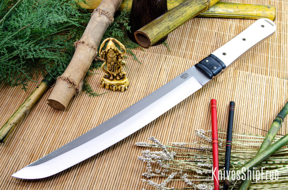 Bark River Knives: Tengu - CPM 3V - Black Bolster - White Linen Micarta - Black Liners - Hollow Brass Pins