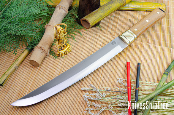 Bark River Knives: Tengu - CPM 3V - Natural Canvas Micarta - Orange Liners