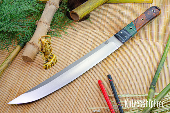 Bark River Knives: Tengu - CPM 3V - Black Bolster - Desert Ironwood - Green Maple Spacer- Green Liners - Hollow Brass Pins