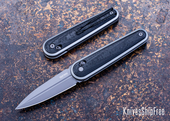 SRM Knives: Twin 251MB-GB - Invisible Flipper - G10 w/Carbon Fiber Overlay - Grey Tri-Coat Dagger - Ambi-Lock - N690