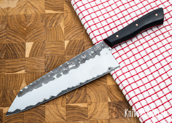 Muteki: 8.19" Kiritsuke - Ebony Wood - Cherry Red G10 Liners - Hitachi White #1 Steel - #6296
