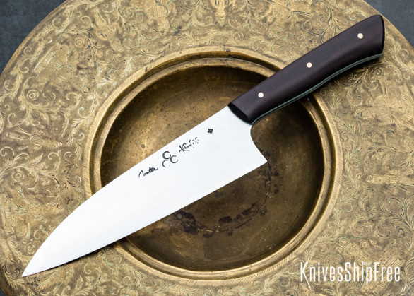 Carter Cutlery: International Pro Series - Chef Knife - Ebony Wood - Tiffany Blue Liners - Copper Pins - Stealth San Mai