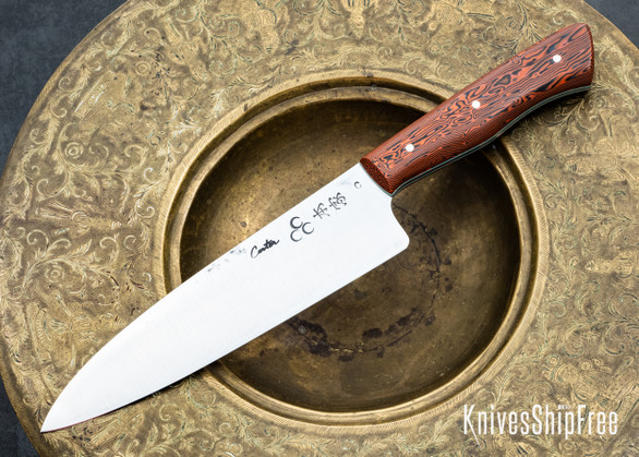 Carter Cutlery: International Pro Series - Chef Knife - Red & Black G10 - Tiffany Blue Liners - San Mai
