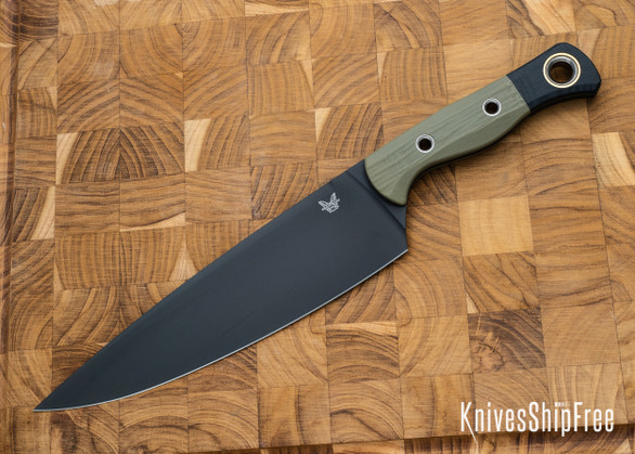 Benchmade Knives: 4025BK-01 - 8" Chef Knife - OD Green/Black G-10 - Black DLC - CPM-154