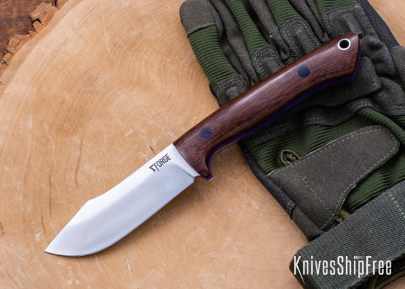 7Forge Knives: Mini Trapper - Crosscut Canvas Micarta - Purple Linen Liners - Purple Fiberoptic Pins - AEB-L