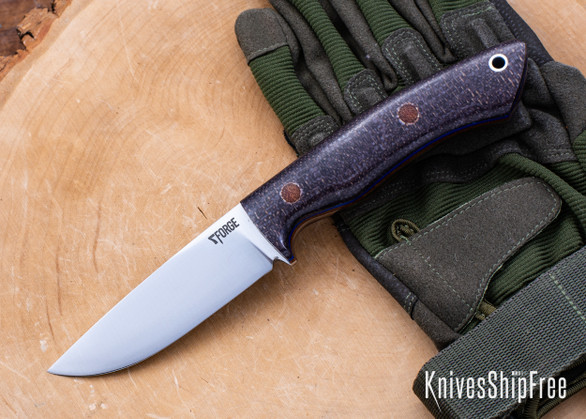 7Forge Knives: Prototype Messenger - Bison Burlap - Blue & Natural Canvas Liners - Natural Pins - 52100