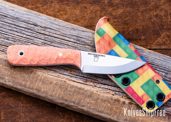 WK Forgeworks Custom Knives: Little Bird - Orange TeroTuf - White Pins - AEB-L