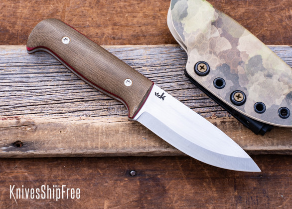 WK Forgeworks Custom Knives: Mini A10 - OD Green Canvas - Red G10 & Natural Liners - Stainless Gulso Bolts - CPM 154