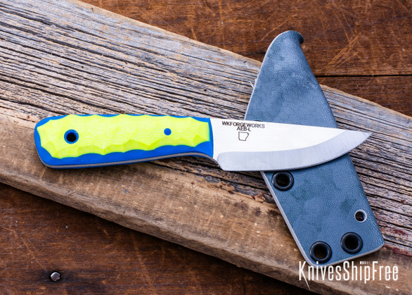 WK Forgeworks Custom Knives: Little Bird - Yellow & Blue G10 - Blue Pins - AEB-L