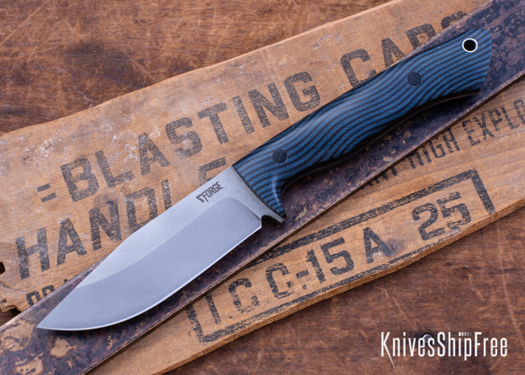 7Forge Knives: Rogue - Blue & Black Wave G-Carta - Thick Black Linen Liners - Natural Canvas Pins - MagnaCut