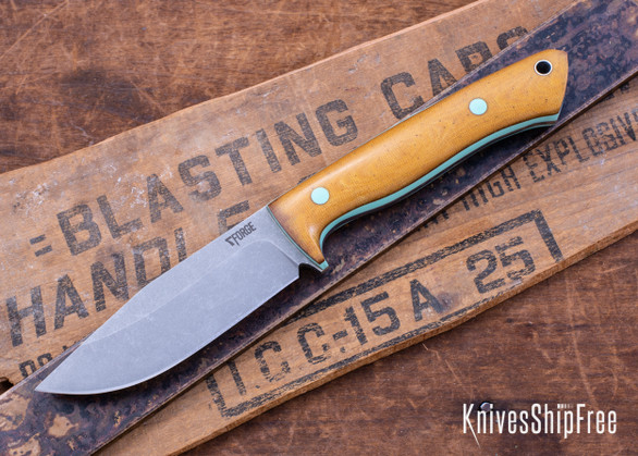 7Forge Knives: Rogue - Vintage Linen Micarta - Thick Tiffany Blue Liners - Tiffany Blue Pins - MagnaCut