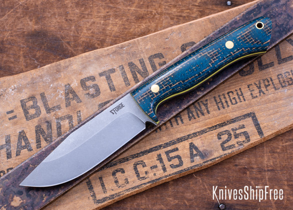 7Forge Knives: Rogue - Nyx Burlap - Yellow G10 Liners - Brass Pins - MagnaCut