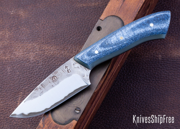 Muteki: 3.38" Kajiki - Denim Micarta - Jade G-10 Liners - Hitachi White #1 Steel - #6617