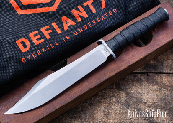 Defiant 7: M320J Bowie - Black Polymer - CPM-3V - Stonewash - Titanium Hardware