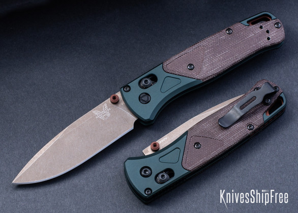 Benchmade Knives: 535FE-2602 Bugout - AXIS Lock - Taiga Green Aluminum - Brown Canvas Micarta - CPM-S90V