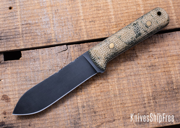 Riner Customs - Kephart - Rough White/Green Burlap Micarta - Brass Pins - File Work