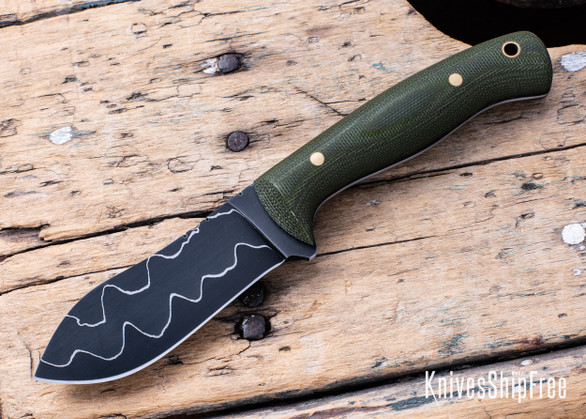 Riner Customs - Nessmuk - OD Green Micarta - Black Liners - Brass Pins - San Mai - File Work