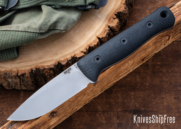 Reiff Knives: F4 Gen 2 - Bushcraft Survival Knife - Black Canvas Micarta - CPM-3V - Stonewashed Saber Grind - Kydex Sheath