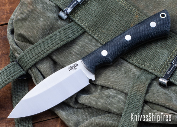 Lishen Knives: Canuck - AEB-L - Matte Black Canvas Micarta - Aluminum Pins