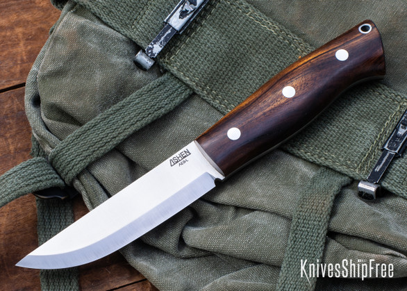 Lishen Knives: Woodsman Scandi - AEB-L - Desert Ironwood - Aluminum Pins