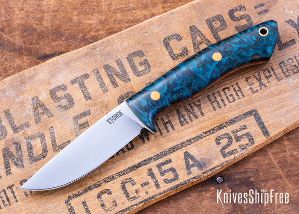 7Forge Knives:  Custom EDC - Blue Spalted Maple Burl  - Natural Canvas Liners - Butterscotch Pins - 52100