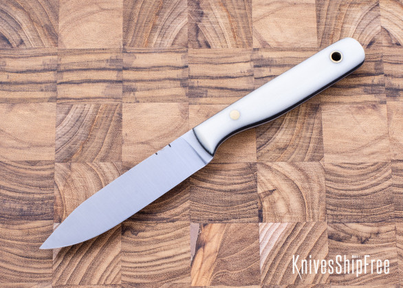 Riner Customs: 3.5" Paring Knife - White Canvas Micarta - Black Liners - Brass Pins - #1