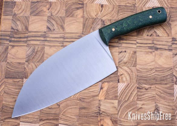 Riner Customs: 8" Serbian Chef Knife - Fern Frost Micarta - Black Liners - Brass Pins