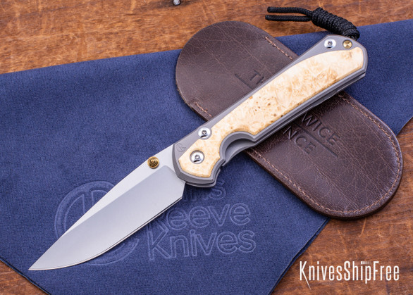 Chris Reeve Knives: Large Sebenza 31 - Glass Blasted Titanium - Box Elder Burl - CPM-MagnaCut - Drop Point -CR08IL014