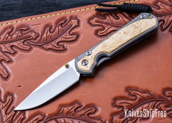 Chris Reeve Knives: Small Sebenza 31 - Glass Blasted Titanium - Box Elder Inlay - CPM-MagnaCut - Drop Point - CR07JL003