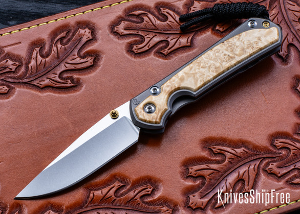 Chris Reeve Knives: Small Sebenza 31 - Glass Blasted Titanium - Box Elder Inlay - CPM-MagnaCut - Drop Point - CR07JL014