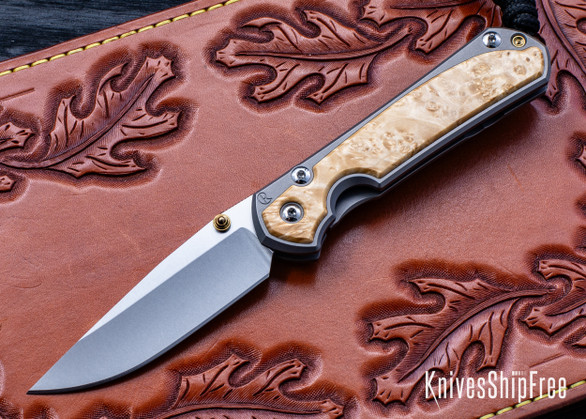 Chris Reeve Knives: Small Sebenza 31 - Glass Blasted Titanium - Box Elder Inlay - CPM-MagnaCut - Drop Point - CR07JL017