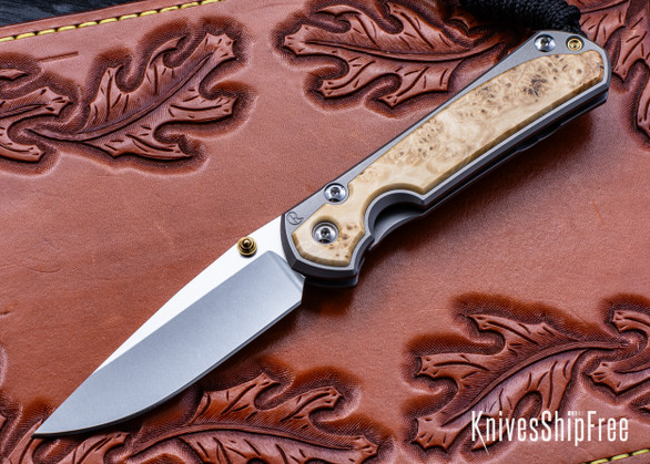 Chris Reeve Knives: Small Sebenza 31 - Glass Blasted Titanium - Box Elder Inlay - CPM-MagnaCut - Drop Point - CR07JL023