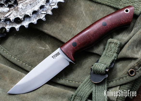 7Forge Knives: Messenger - Sanguine Burlap Micarta - Black Liners - Black Pins - 52100