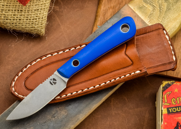 Dan Koster Knives: Scout 3v - Blue Glow G-10 - Mini Modern Classic Sheath
