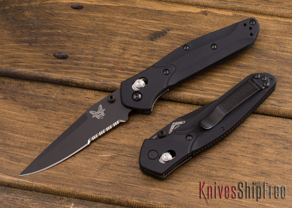 Benchmade Knives: 943SBK Osborne - Black Aluminum - Black Serrated Blade