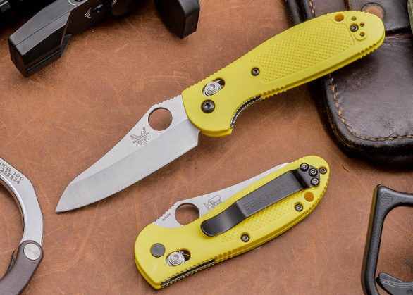 Benchmade Knives: 555HG-YEL Mini Griptilian - Yellow Scales - Sheepsfoot Blade