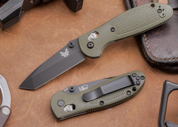 Benchmade Knives: 557BKOD Mini Griptilian - Tanto - Black Blade - OD Scales