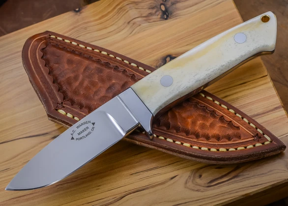 Alan Warren: Loveless Style Drop Point Hunter - Camel Bone - S30V - Tapered Tang