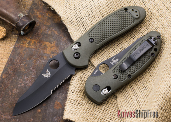 Benchmade Knives: 550SBKHGOD Griptilian - Black Sheepsfoot Blade - OD Scales - Serrated