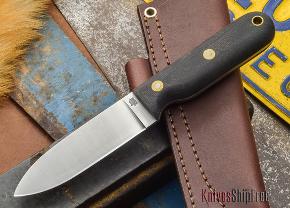 L.T. Wright Knives: Bushcrafter - Bead Blasted Black Micarta - Flat Ground - A2 Steel