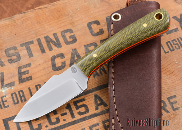 L.T. Wright Knives: Great Plainsman - Bead Blasted Green Micarta - Orange Liners - Saber Ground - D2 Steel